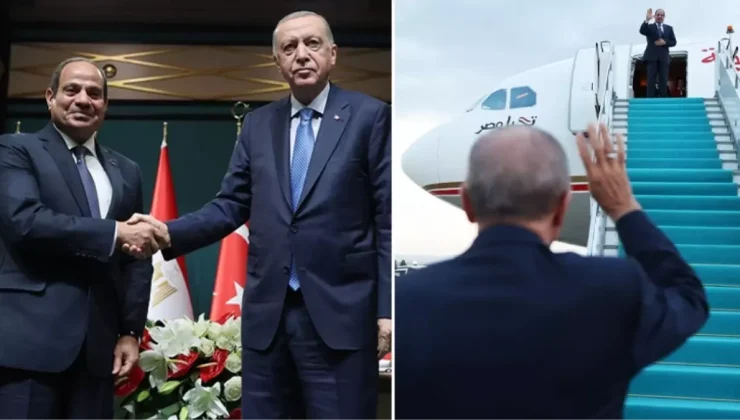 Cumhurbaşkanı Erdoğan, Sisi’yi ‘Rabia’ işaretiyle uğurladı